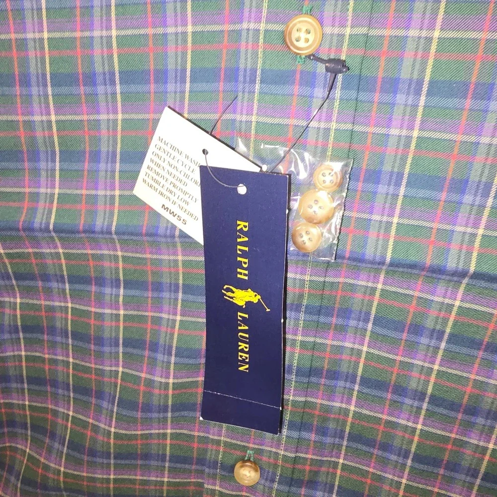 Ralph Lauren Button Down Shirt 3XLT Mens Green Blue Plaid Classic Fit NWT